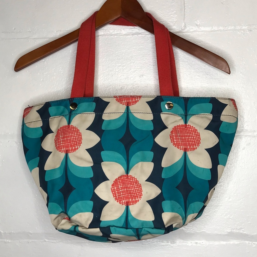 Fossil Key Per Nylon Flowers Red Blue Tote Shopper Handbag Purse